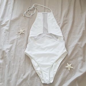 White mesh halter top one piece